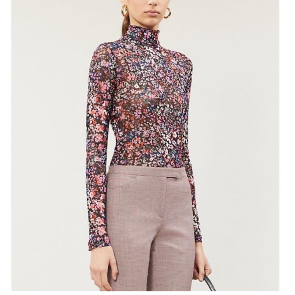 Maje Floral Long Sleeve Women's Mesh Turtleneck Top